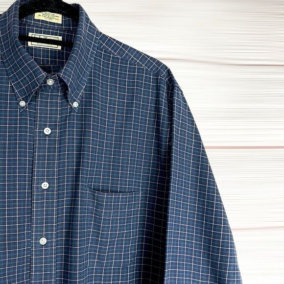 L.L. Bean Main Vintage Shirt Button Down Cotton Deep Blue Plaid 17 - 33 - Picture 5 of 10